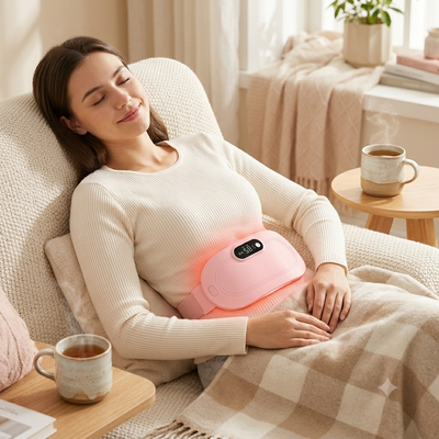 Cinturón térmico para cólicos menstruales en uso sobre el abdomen